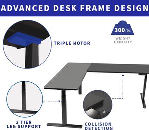โต๊ะทำงานปรับระดับความสูงได้ด้วยระบบไฟฟ้า VIVO รุ่น L-Shaped Corner Stand ขนาด 83x60 นิ้ว สีดำ หน้าโต๊ะไม้จริง โครงเหล็ก พร้อมตัวควบคุมหน่วยความจำ - Product Image 4