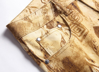 Pantalon en jean pour homme style urbain, décontracté, imprimé numérique 3D, motif Oracle Bone Script, coupe slim droite