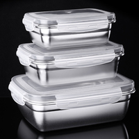 304 Food Grade Rvs Lunchbox 550Ml/850Ml/1500Ml Lunchbox Rechthoek Voedsel Container Salade fruit Servies