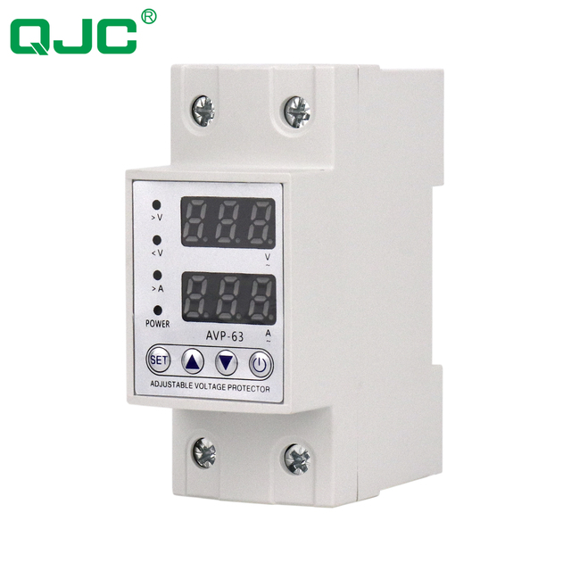 QJC 63A Din Rail Voltage Regulator Adjustable Over Voltage Current and Under Voltage Protective Device