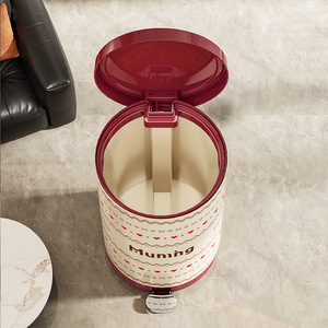 Muming Cylindrical Trash Can 8593 Printed With Foot Pedal For Kitchen Living Room Bedroom Indoor Use - Product Image 4