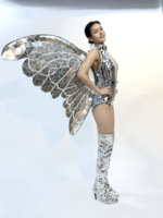 Efun Ensemble de haute qualité miroir papillon ailes d'ange modèle adulte piste argent pour femme piste performance et cosplay