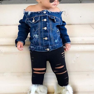 Conjuntos para Niñas, Camisas Blancas, Vestido sin Tirantes, Mezclilla Sólida, Leggings, Ropa de Manga Larga para Niñas - Product Image 1