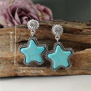 Orecchini Vintage a Stella con Turchese, Gioielli Geometrici di Moda per Donne - Product Image 4
