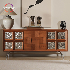 Aparador de Madera Maciza Color Nogal Estilo Antiguo, Mueble de Almacenamiento Vintage para Sala de Estar, Vinoteca Francesa de Gran Capacidad - Product Image 1