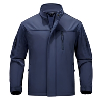 Veste softshell unisexe en toile bleu marine 100% coton, coupe-vent, col montant, fermeture éclair, veste décontractée