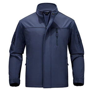 Veste softshell unisexe en toile bleu marine 100% coton, coupe-vent, col montant, fermeture éclair, veste décontractée - Product Image 1