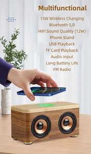 Soporte Multifuncional de Madera para Teléfono con Altavoz, Cargador Inalámbrico de 15W, Altavoz Inalámbrico HIFI de Escritorio - Product Image 2