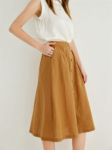 2025 Spring Ladies Custom Elegant a Line Ruffle Cotton Linen Swing <strong>Midi</strong> <strong>Skirts</strong> for <strong>Women</strong> - Product Image 4