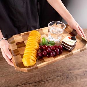 Acacia <b>Wood</b> Checkerboard Tray 12x8 Inches Serving Plate For Hotel Coffee Tea Storage <b>Desk</b> Use - Product Image 4