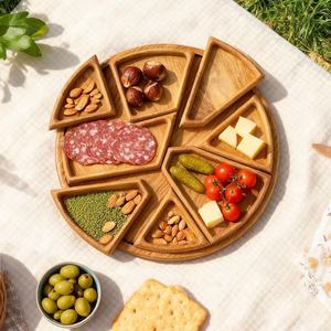 Wooden Round Detachable <b>Snack</b> <b>Tray</b> Multi Compartment Serving Platter For Living Room Food Display - Product Image 1