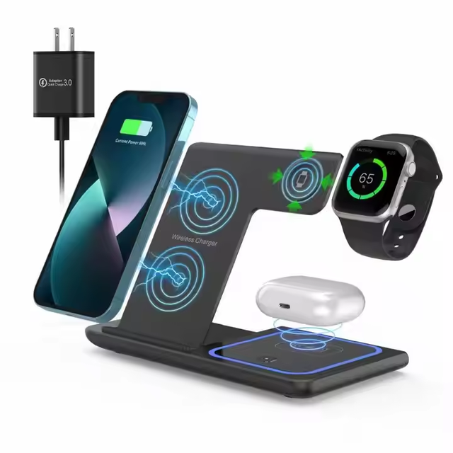 Multi-functional Foldable 3 in 1 15W Fast Wireless Charger Portable Fast Charging Station for IPhone 15 14 Watch for Samsung