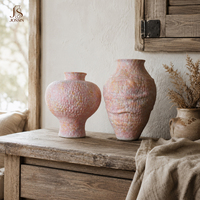 Vase à fleurs en terre cuite rustique Jossin avec glaçure texturée rose, style antique, pour la décoration de table de salon et l'intérieur nordique