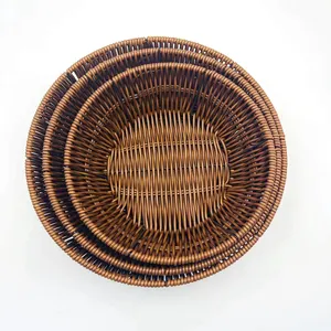 Custom Stackable Rattan Round Fruit Basket Woven Food Bread Storage Basket For Kitchen Restaurant