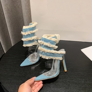 รองเท้าแตะแฟชั่น 2025 รุ่นใหม่ ผ้าเดนิมแบบพันรอบ รองเท้าผู้หญิง ฤดูร้อน ส้นสูง - Product Image 2