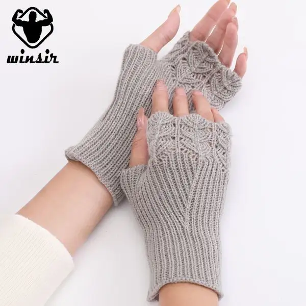 Winter Warm Patroon Handschoen Schaal Gebreide Thermische Dikke Wanten Arm Vingerloze Lange Handschoenen Unisex Mode Vrouwen Met Duimgat