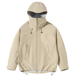 Outdoor <b>Waterproof</b> Windbreaker <b>Jacket</b> Full Sleeve Unisex Hooded Lightweight Hiking Coat With Drawstring Hem And Zip Pockets - Product Image 1