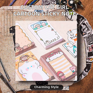 Custom Cartoon Cat Girl <b>Sticky</b> <b>Note</b> Pad Private Label Stationery with Self-Adhesive Feature - Product Image 2