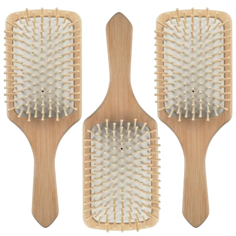 Professional Square Big Bamboo Hair Brush Eco-friendly Natural Color Biodegradable Bamboo Cushion Hair Brush