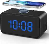 Jam Alarm kayu, Speaker Radio nirkabel stasiun pengisian daya jam meja Digital untuk kamar tidur meja samping tempat tidur