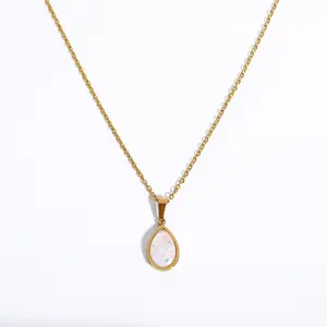 Go Party Light Luxury 18K Gold Plated Stainless Steel Jewelry Link Chain Opal Necklace Natural Stone Water Drop Pendant Necklace