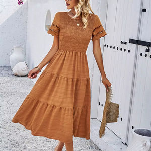 Robe de soirée grande taille - Robe de soirée asymétrique à volants pour femme : <span class=keywords><strong>Maxi</strong></span> plissée taille empire pour l'été - Product Image 1