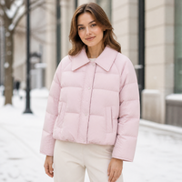 Veste courte matelassée rose pour femme, col à revers, fermeture à boutons-pression, manteau d'hiver, vente en gros