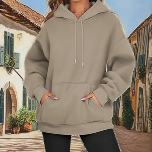 Produttori di abbigliamento personalizzato autunno e primavera nuovo stile cotone 100% 120 grammi semplice felpa con cappuccio da donna - Product Image 4