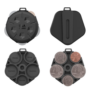 Organisateur de pièces de monnaie portable, boîte de tri de pièces de monnaie en plastique noir, rangement pour pièces de monnaie en dollars américains et euros avec compartiments pour nickels, dimes, quarts et pennies - Product Image 5