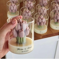 Bougie parfumée artisanale en cire de soja, bouquet de tulipes de luxe, étiquette personnalisée, biologique, non toxique, romantique, dans un bocal en verre, décoration d'intérieur, propre