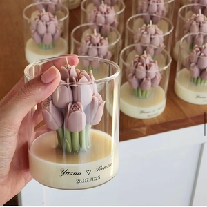 <span class=keywords><strong>Bougie</strong></span> parfumée artisanale en cire de soja, bouquet de tulipes de luxe, étiquette personnalisée, biologique, non toxique, romantique, dans un bocal en verre, décoration d'intérieur, propre - Product Image 1