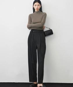 <span class=keywords><strong>Pantaloni</strong></span> da ufficio <span class=keywords><strong>eleganti</strong></span> personalizzati <span class=keywords><strong>pantaloni</strong></span> da donna <span class=keywords><strong>neri</strong></span> dritti a vita alta <span class=keywords><strong>pantaloni</strong></span> larghi Casual autunno cerniera grigio mosca per donna - Product Image 5