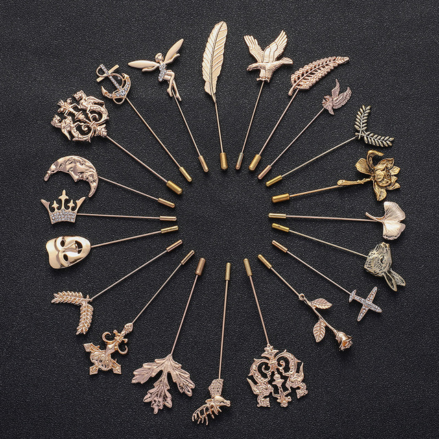Vintage Brooch Men Women Jewelry Accessories Gold Slivery Vintage Shape Suit Brooch Pin for Wedding