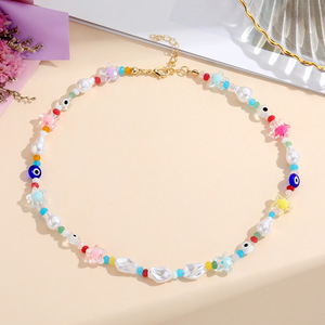 Korean Beaded Necklace Imitation Pearl Devil's Eye <b>Star</b> <b>Design</b> Colorful Fashion Jewelry For Women Accessories - Product Image 4
