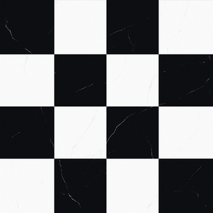 Carrelage en porcelaine effet marbre noir et blanc moderne, motif damier, 800x800mm, idéal pour café, salle de bain et sol de salle à manger - Vente Flash - Product Image 1