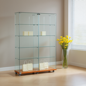 Vitrine Moderne en Verre 120x40x180 cm avec Portes Battantes Verrouillables et Base à Roulettes pour Rangement de Salon - Product Image 3