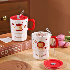 Taza <span class=keywords><strong>de</strong></span> Cerámica <span class=keywords><strong>de</strong></span> Papá Noel con Tapa y Pajita, Linda Taza <span class=keywords><strong>de</strong></span> <span class=keywords><strong>Café</strong></span> con Diseño <span class=keywords><strong>de</strong></span> Árbol <span class=keywords><strong>de</strong></span> Navidad, Regalo Festivo para el Hogar y la Oficina - Product Image 4