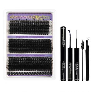 Kit de cils en grappe volumineux à faire soi-même, courbure D, cils segmentés avec colle à cils pour maquillage des yeux à domicile, salon de beauté - Product Image 5