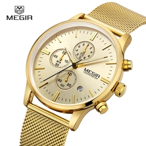 Caliente MEGIR 2011G moda hombres negocios cuarzo relojes Casual Acero inoxidable <span class=keywords><strong>reloj</strong></span> oro <span class=keywords><strong>reloj</strong></span> luminoso vestido <span class=keywords><strong>reloj</strong></span> para hombres - Product Image 2