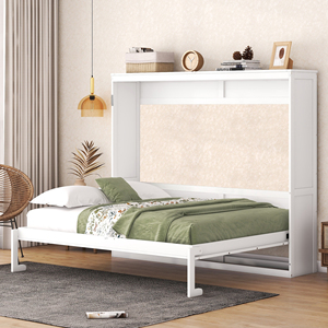 Queen Size Murphy Bed Wall Bed <b>White</b> <b>Storage</b> <b>Cabinet</b> Bedroom Furniture - Product Image 2