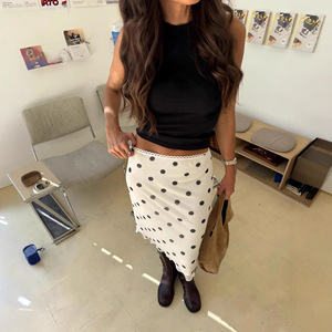 Gonna da Donna a Doppio Strato con Stampa a <span class=keywords><strong>Pois</strong></span> e Bordo in Pizzo, Pronta per il Mercato Europeo e Americano - Product Image 1