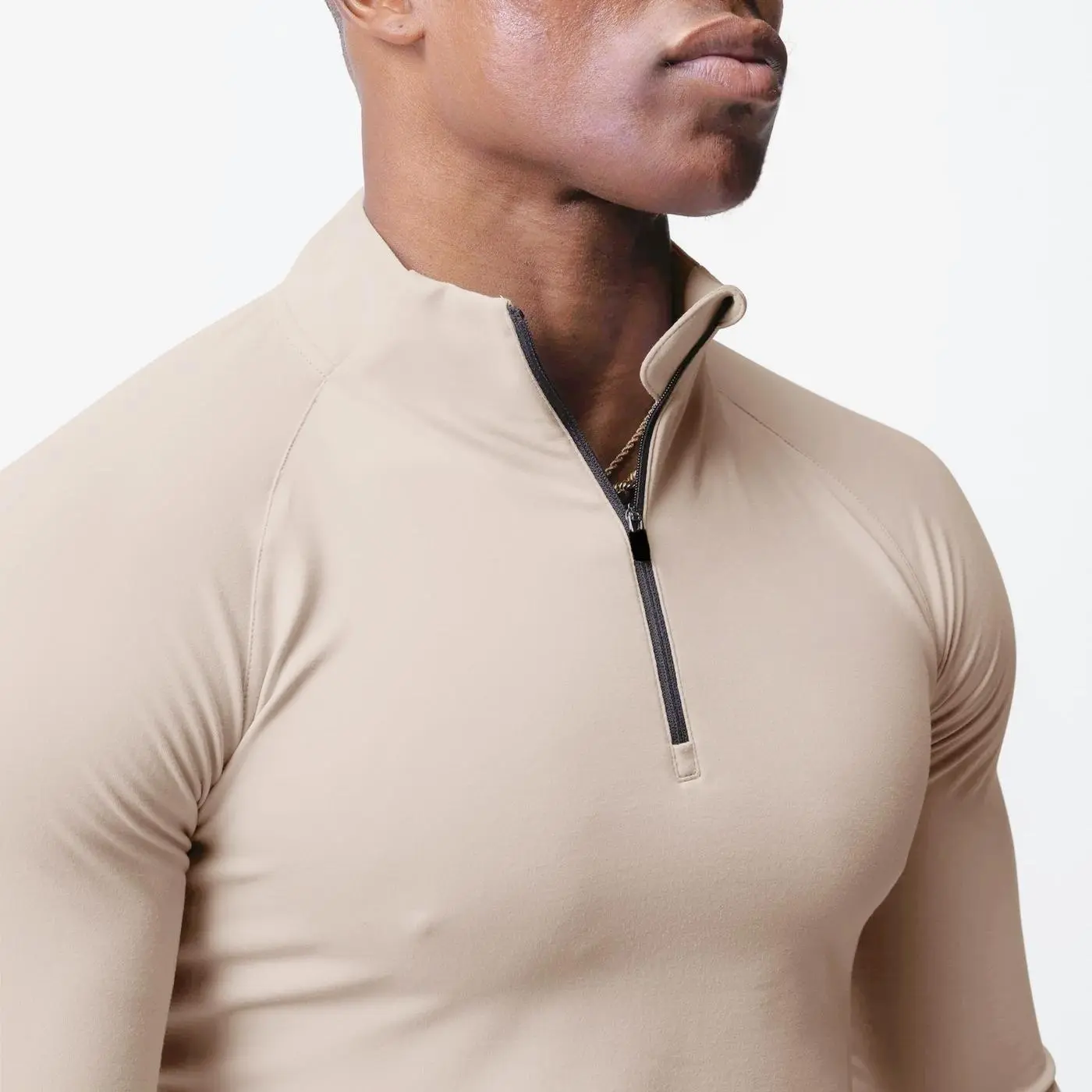 Muscle Fit Manga Longa Ginásio Camisas Poliéster 1/4 Quater Zip High Collar Training T Shirts para Homens