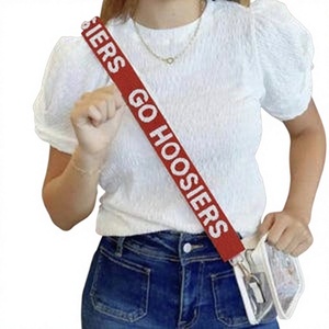 GO HOOSIERS - Correa de Tela con Cuentas Vintage para Bolso, Accesorio de Moda con Diseño de Texto Rojo y Blanco - Product Image 1