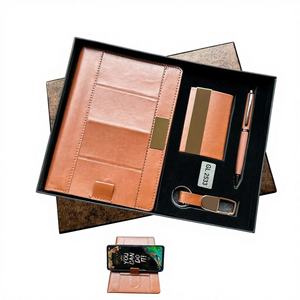 Juego de Regalo Empresarial de Lujo 4 en 1 de Diseño Premium, Personalizado con Logotipo, Hecho a Mano, Cuaderno de Cuero y Metal, Bolígrafo de Seda - Product Image 1