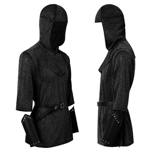 Disfraz de caballero de malla metálica con capucha, muñequeras y cinturón, estilo medieval, para cosplay y espectáculos. - Product Image 3