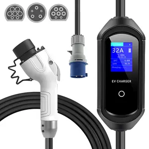 Free Custom Logo Portable EV Charger Electric Car Charge Cable 7KW UKCA EV Car Charger 32A 20A 16A 8A 13A UK Plug 3 Pin BS 1363