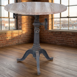 Vintage Industrial Antique Round <b>Dining</b> <b>Table</b> with Adjustable Height Iron & <b>Wood</b> Construction Eco-Friendly Hotel Use - Product Image 3