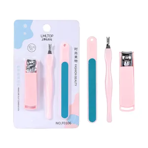 LMLTOP Set alat manikur pedikur, alat kikir kuku gunting kutikula Pusher 3 buah Set manikur Stainless Steel Mini Pink F0106