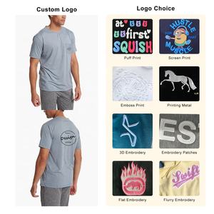 เสื้อยืดสำหรับผู้ชายผ้าฝ้ายระบายอากาศได้ดีผ้าสแปนเด็กซ์สีทึบพิมพ์โลโก้ได้ตามต้องการ - Product Image 3