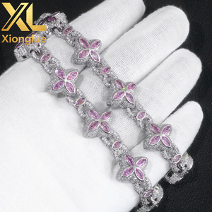 Gorgeous <b>Delicate</b> Romantic Pink Micro Pave CZ Four Petal Flower Link Chain Copper Statement Floral <b>Necklace</b> - Product Image 5